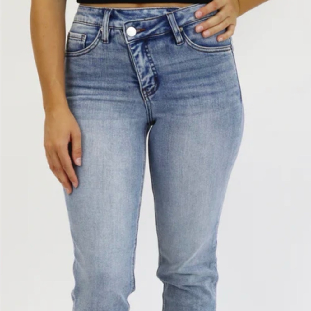 Tummy Control Jeans! RFM Cross Button Ankle Crop Slim Straight - Picture 2 of 5